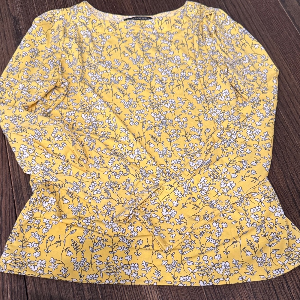 Banana Republic Yellow Floral Peplum Blouse